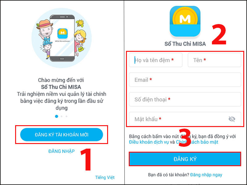 Đăng ký tài khoản mới và nhập các thông tin cần thiết
